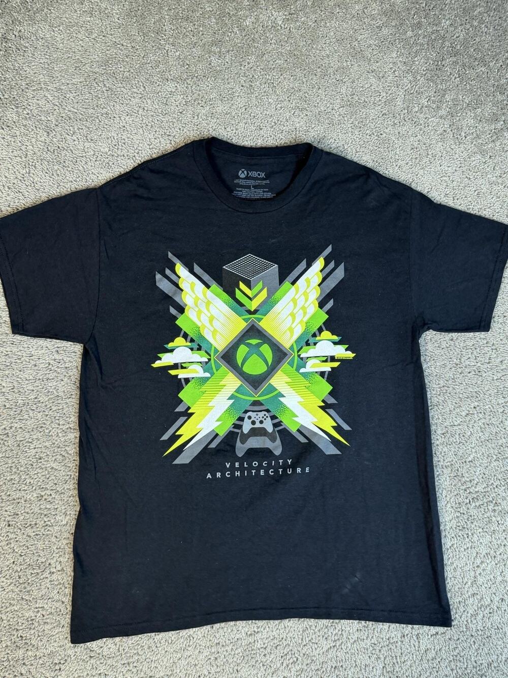 Xbox Shirt Mens Large Black Velocity Architecture Graphic Crew Neck Cotton